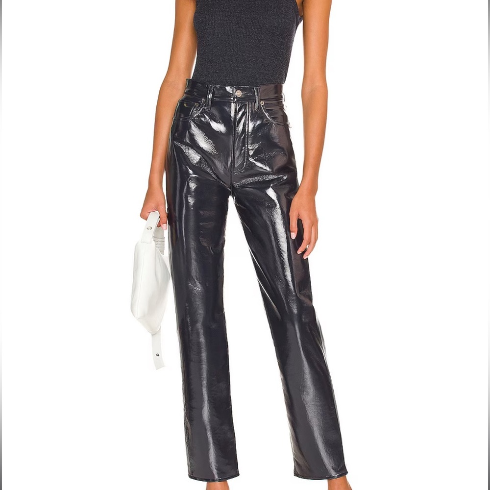 Agolde Recycled Leather 90's Pinch Waist in Shadow Patent pants